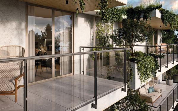 Pfosten - Aluminium Geländer Balkon ALU Glas Terrasse RAL Grau Profil Gebäude Glasgeländer